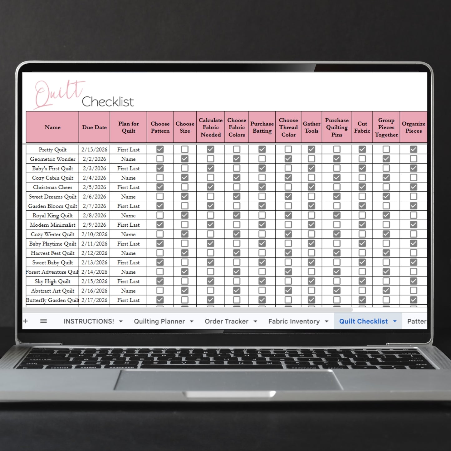 Quilt Planner Template Google Sheet and Excel Spreadsheet