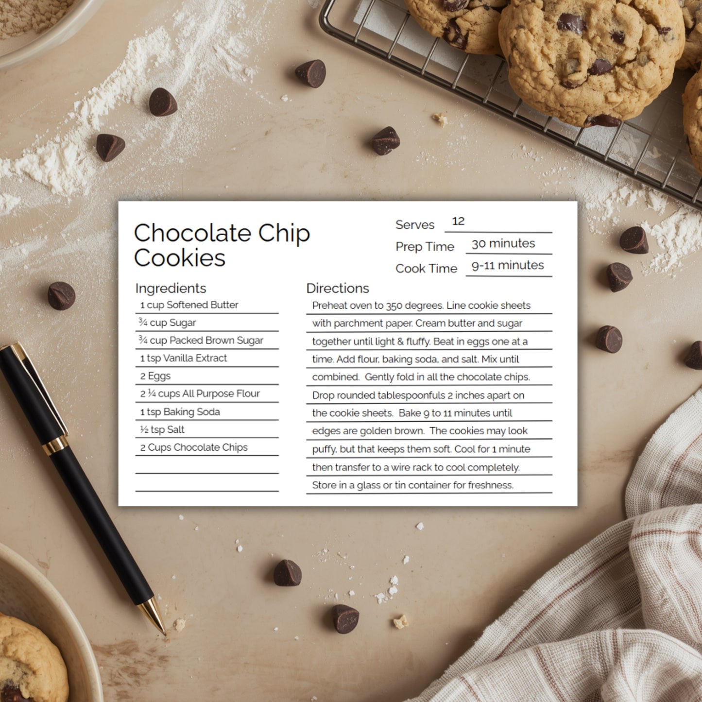 Recipe Card Template - Editable Canva, Digital Download, Minimalist - Comes in 3 Sizes 3 x 5, 4 x 6, Letter