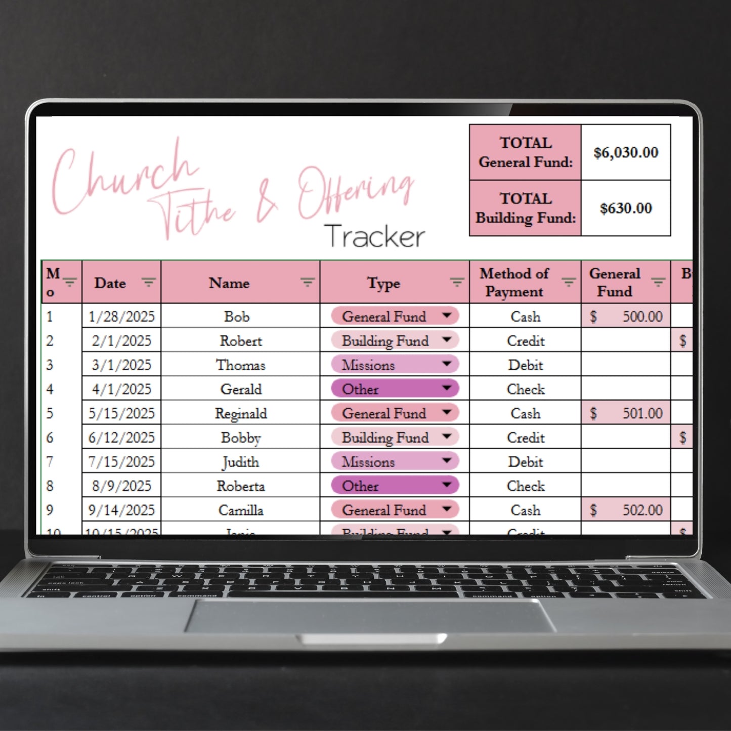 Church Tithing Template Excel Spreadsheet and Google Sheets