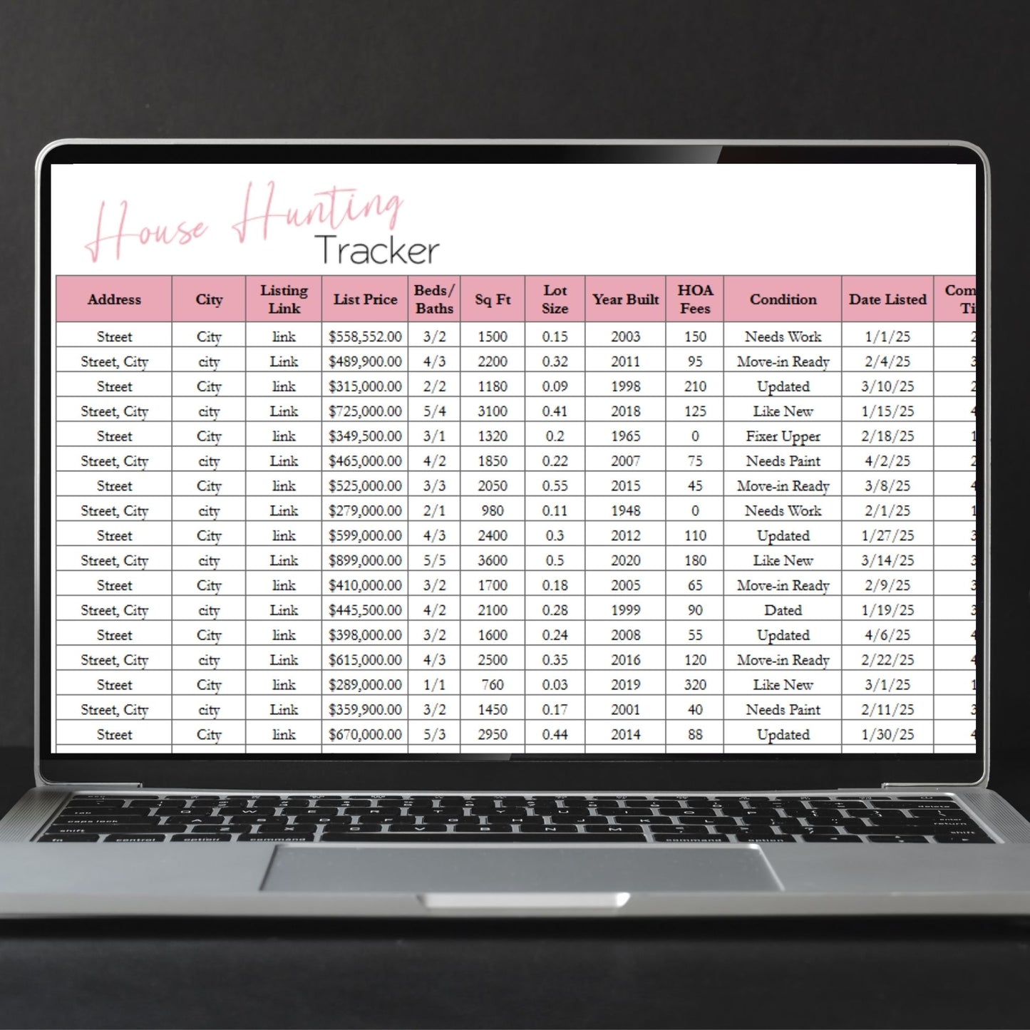House Hunting Spreadsheet & Home Comparison Chart – Real Estate Template for Home Buying, First‑Time Buyers, and Investment Property Planning for Google Sheets and Excel