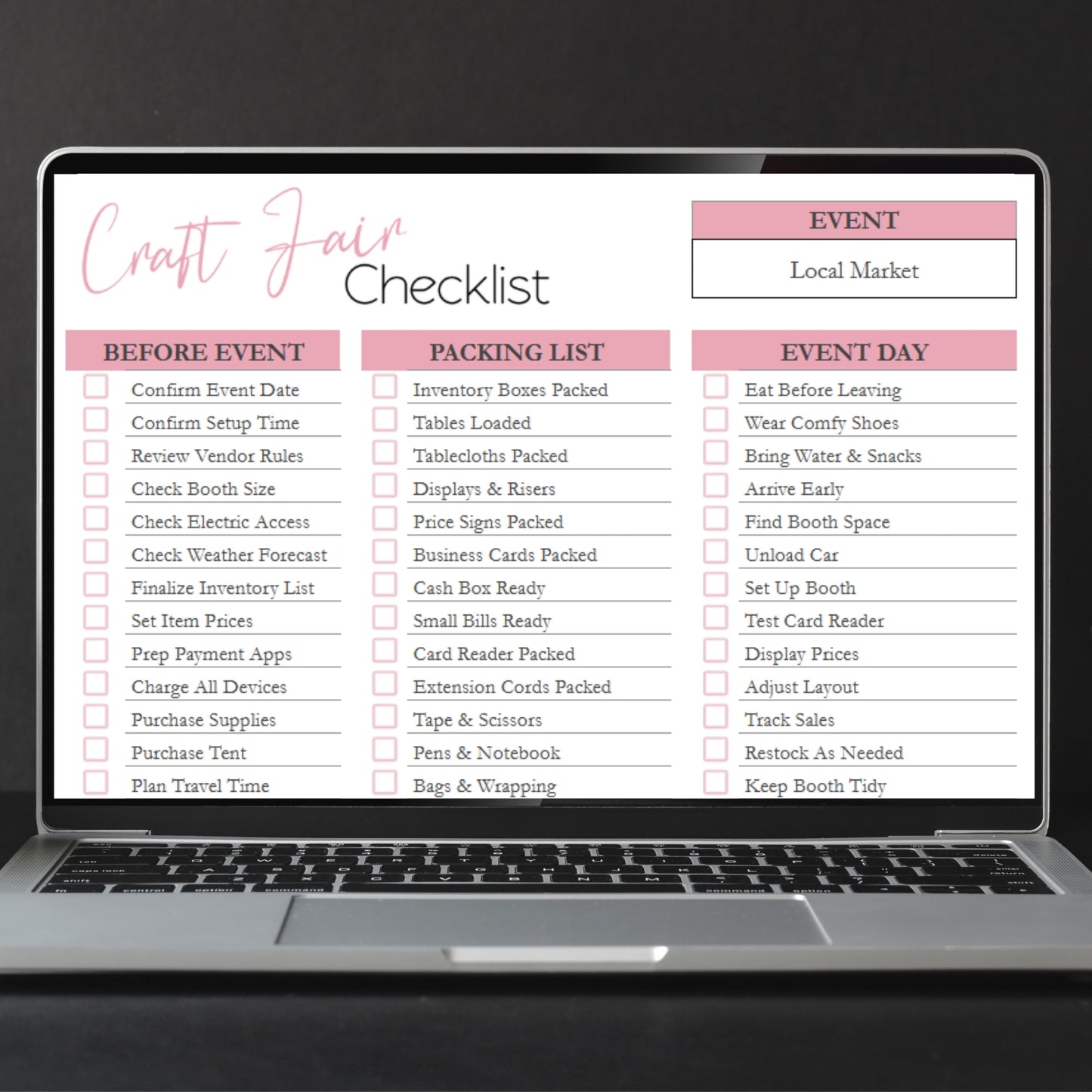 Craft Fair Checklist Template Google Sheets and Excel Spreadsheet