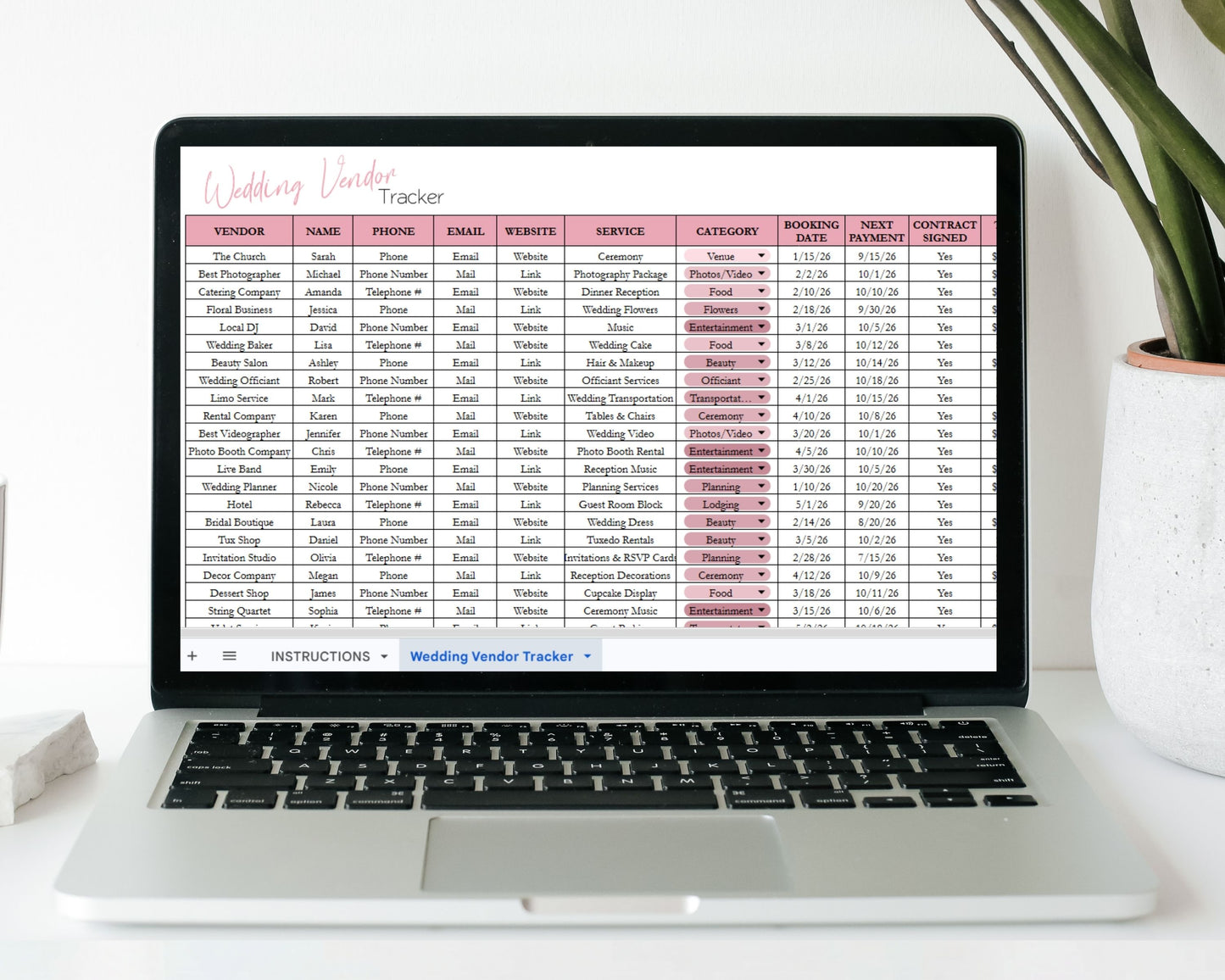 Wedding Vendor Tracker Spreadsheet | Google Sheets & Excel Template for Wedding Planning