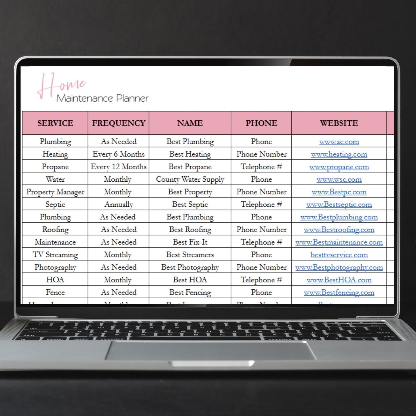 Home Maintenance Tracker Template for Google Sheets and Excel Spreadsheet