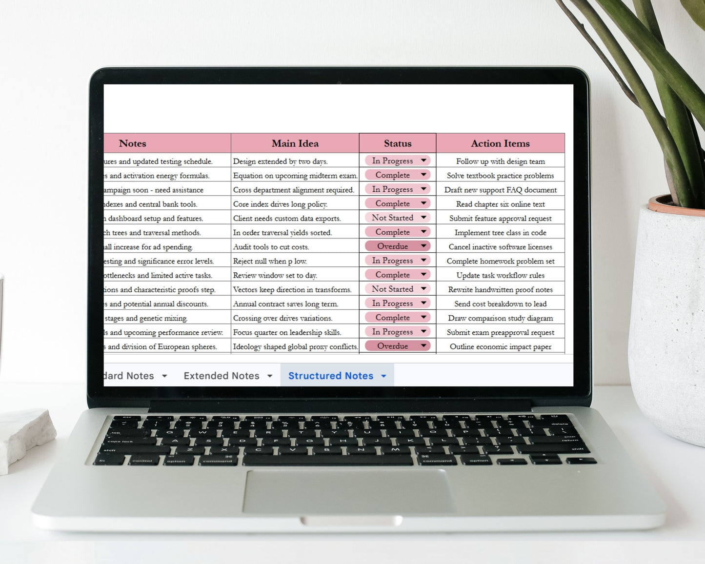 Note Taking Template – Google Sheets and Excel Spreadsheet –  Digital Journal for College Students & Meetings – Editable, Printable