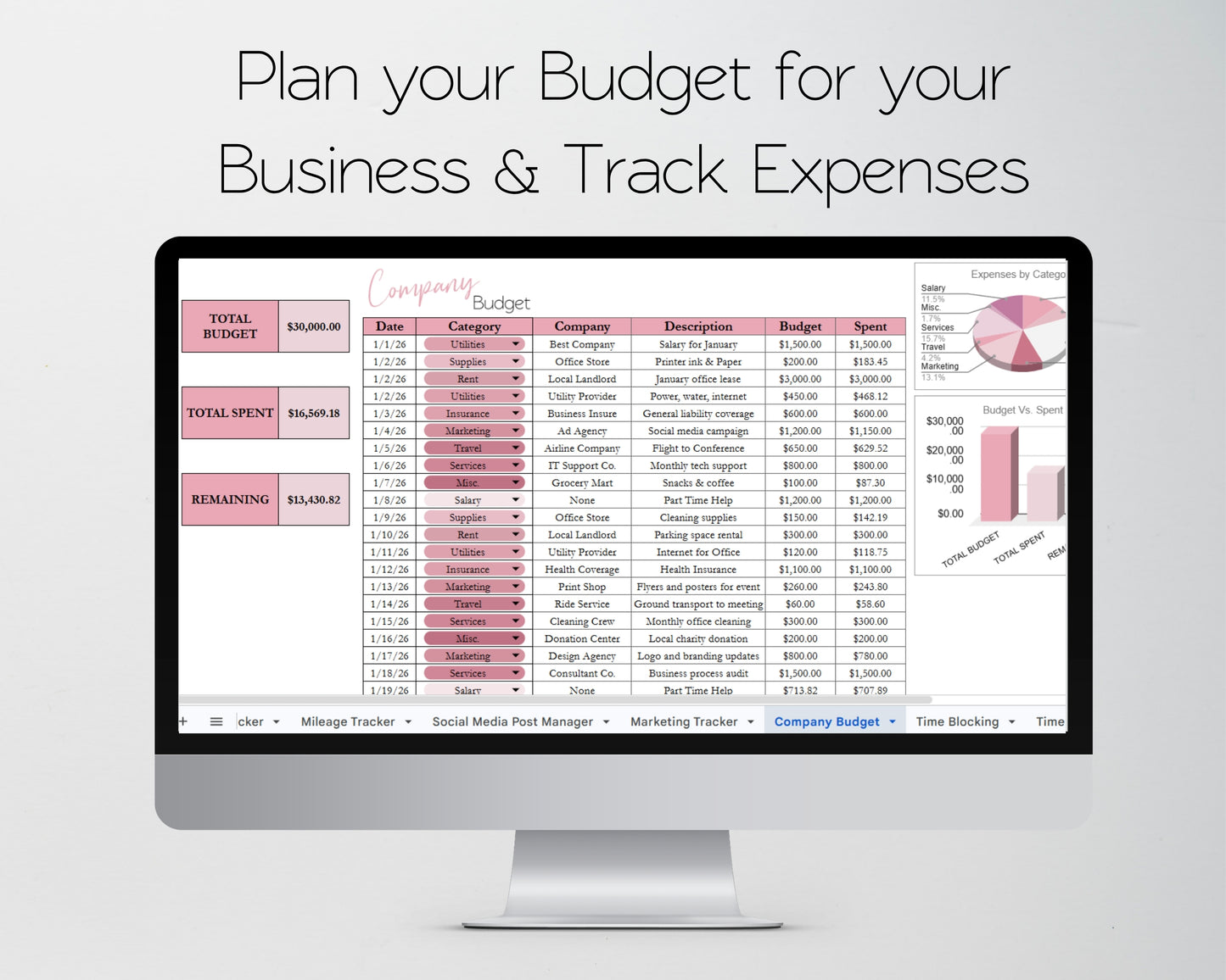 Business Template Bundle  – 22 Google Sheets & Excel Spreadsheet Templates for Bookkeeping, Inventory, CRM, Budget & Small Business Planning
