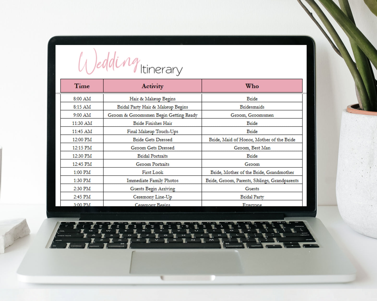 Wedding Itinerary Template | Wedding Day Timeline Spreadsheet | Google Sheets & Excel