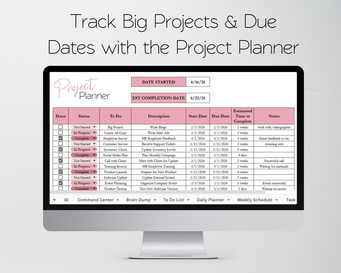 Productivity Planner for Google Sheets & Excel Spreadsheet Template | Digital Planner, Task Tracker, Goal Tracker & Time Blocking Templates