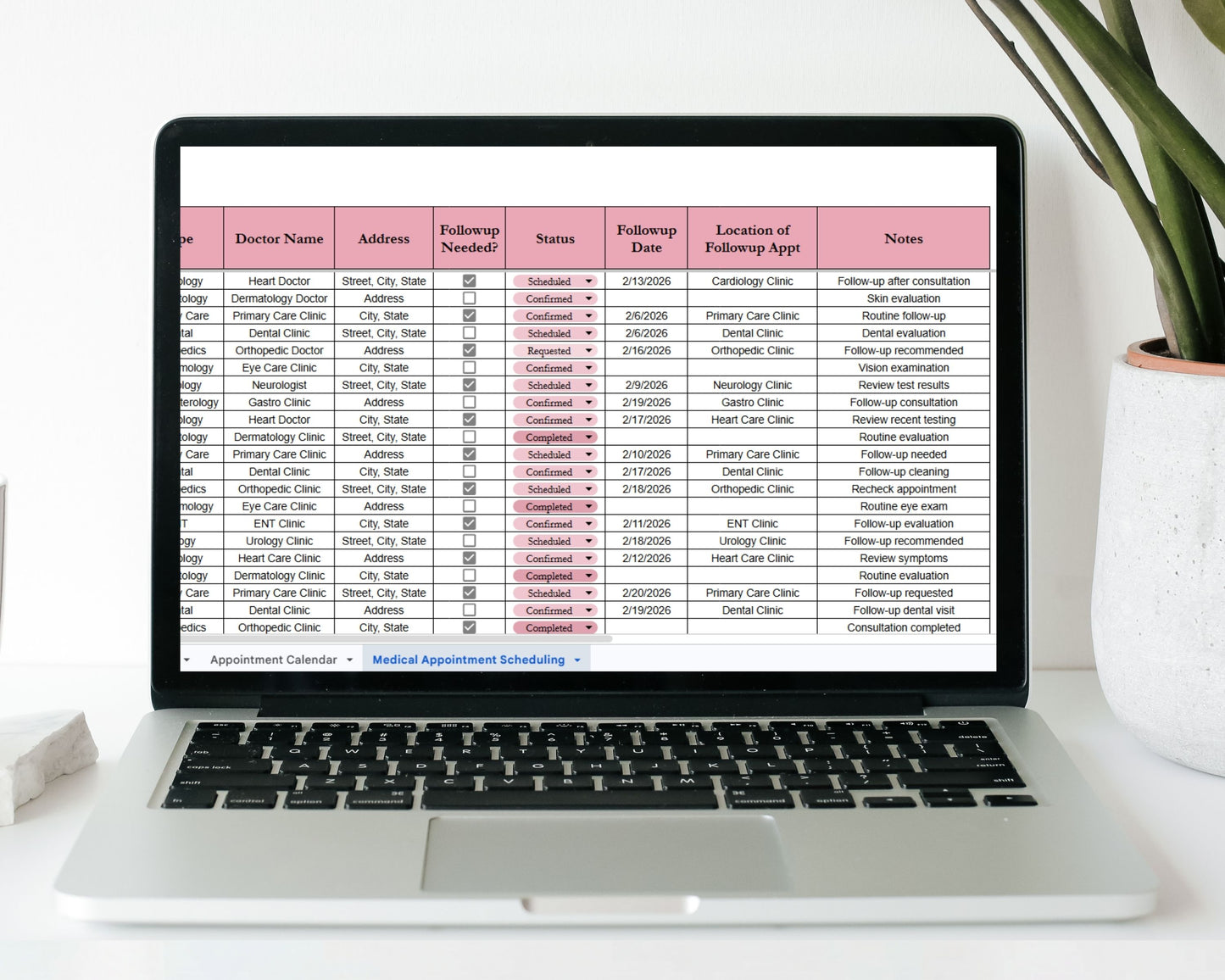Medical Appointment Scheduler Google Sheets Template | Patient Appointment Tracker & Healthcare Scheduling Spreadsheet