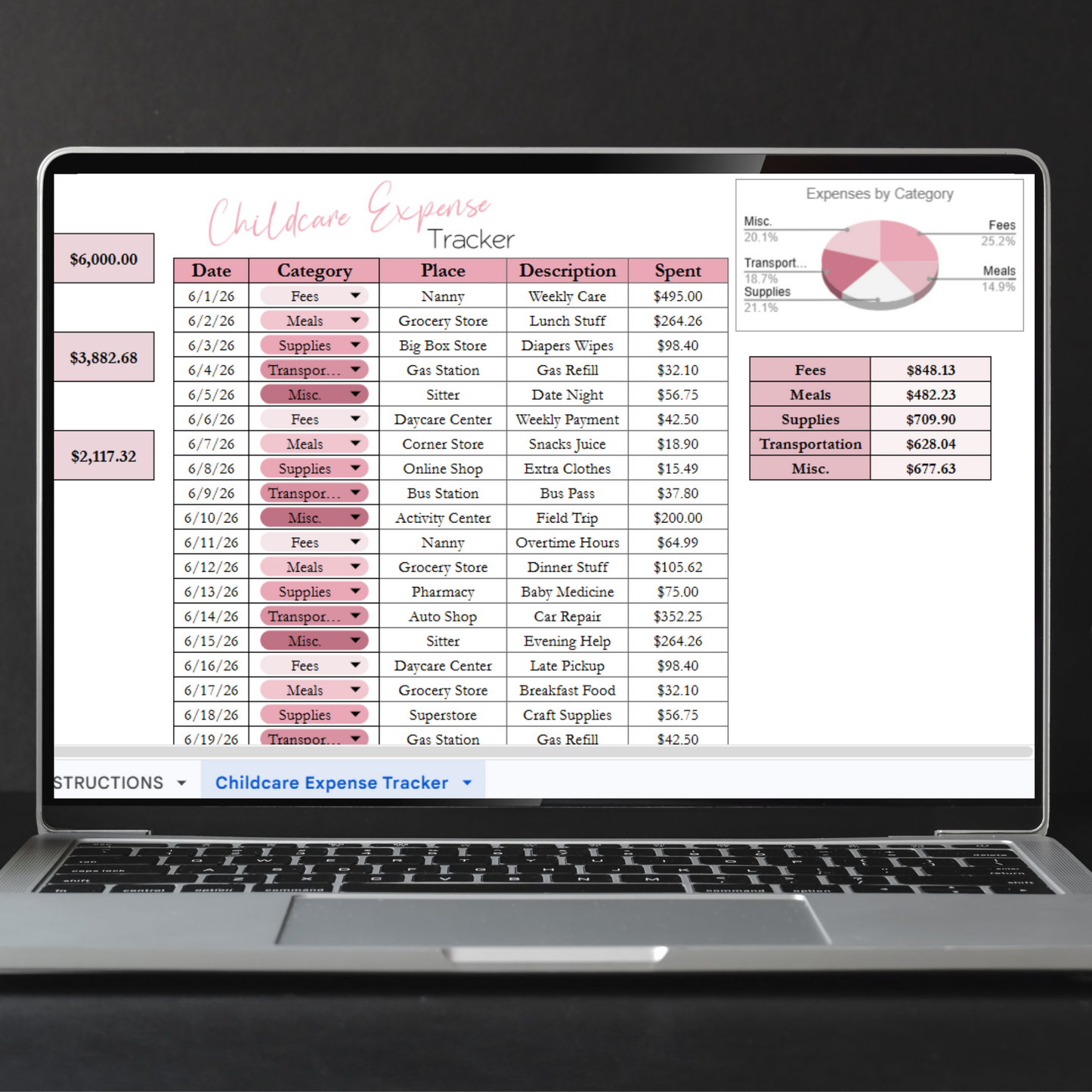 Childcare Expense Tracker Google Sheets and Excel Spreadsheet Template