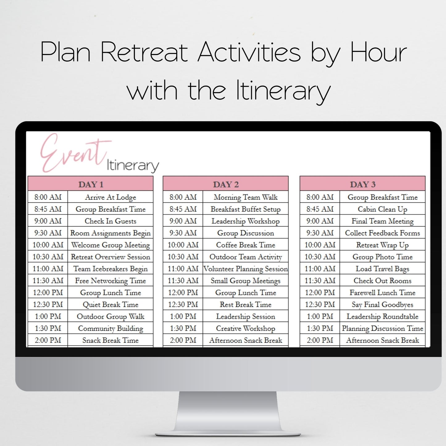 Retreat Planner | Conference, Workshop, Seminar, Convention Planner | Itinerary, Event Budget, Expense Tracker, Meal Planner, Registration Tracker, Attendee List | Google Sheets Excel Template