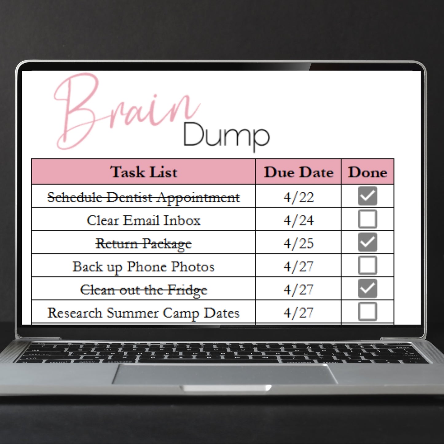 Simple To Do List Spreadsheet Template | Brain Dump & Task Tracker - Simplify for Increased Productivity, Google Sheets & Excel Template