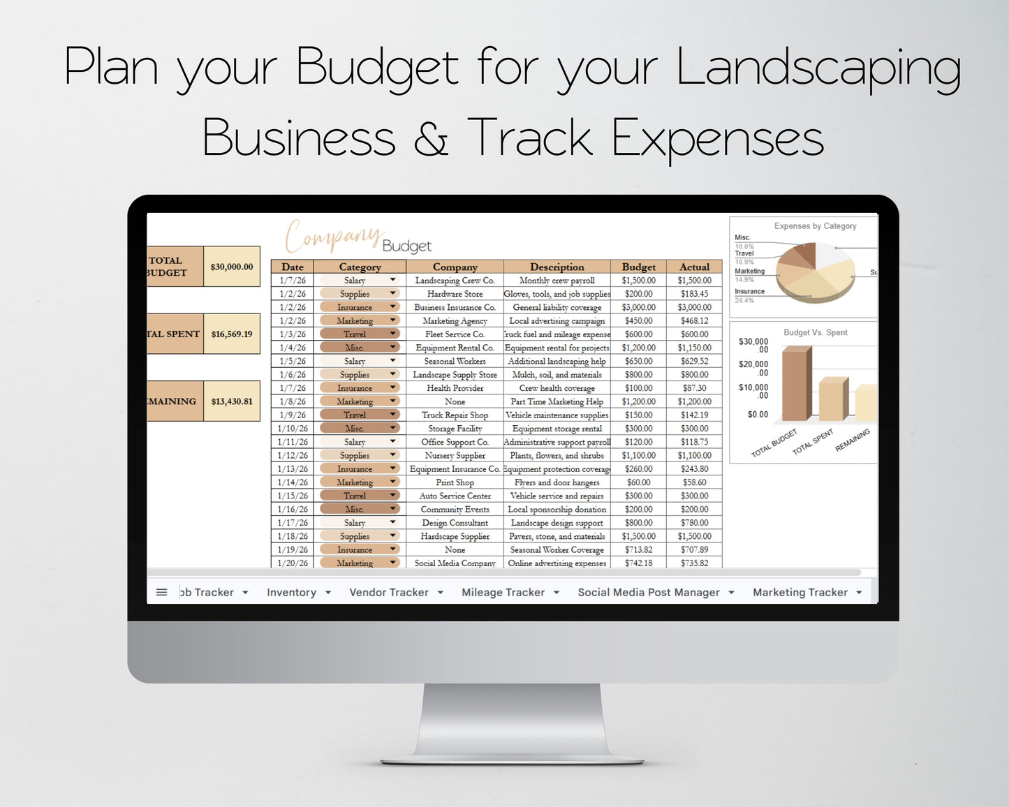 Landscaping Business Planner | Google Sheets & Excel Spreadsheet Template for Lawn Care, Landscaping & Outdoor Service Businesses