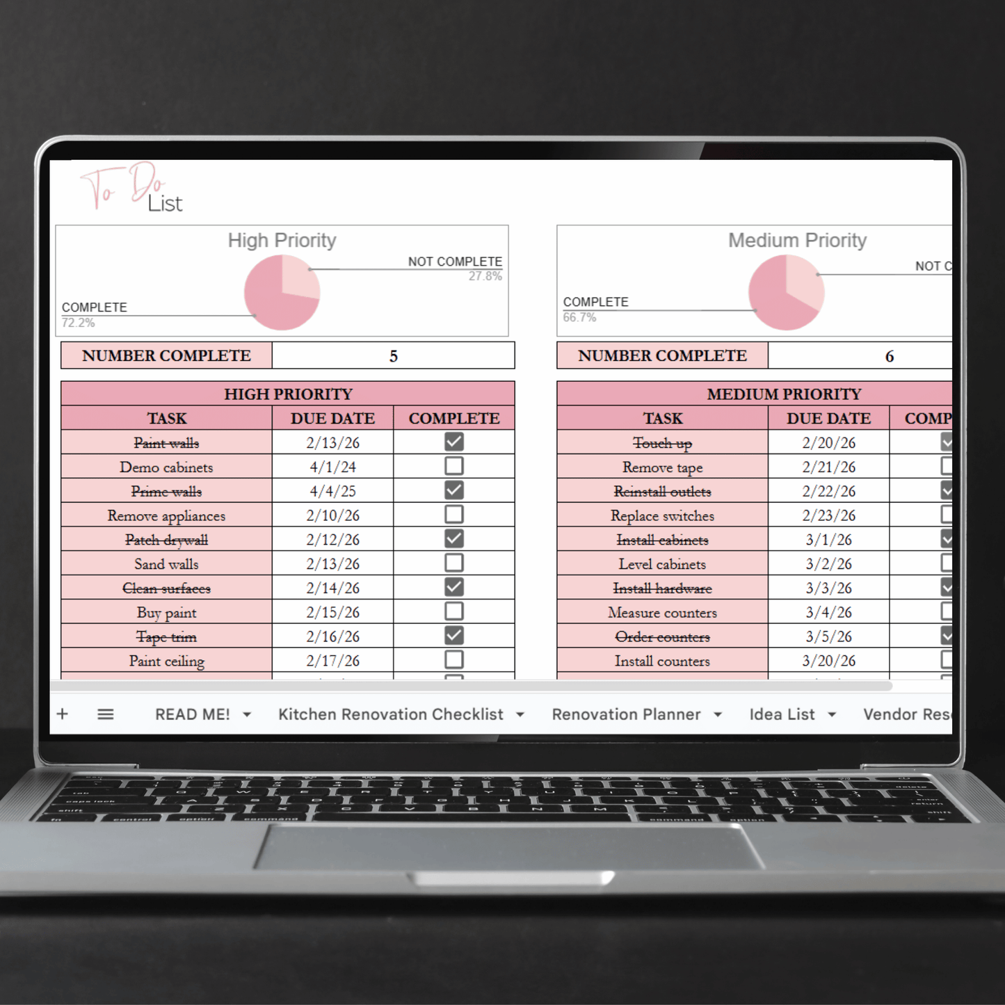 Kitchen Renovation Planner Google Sheets and Excel Spreadsheet