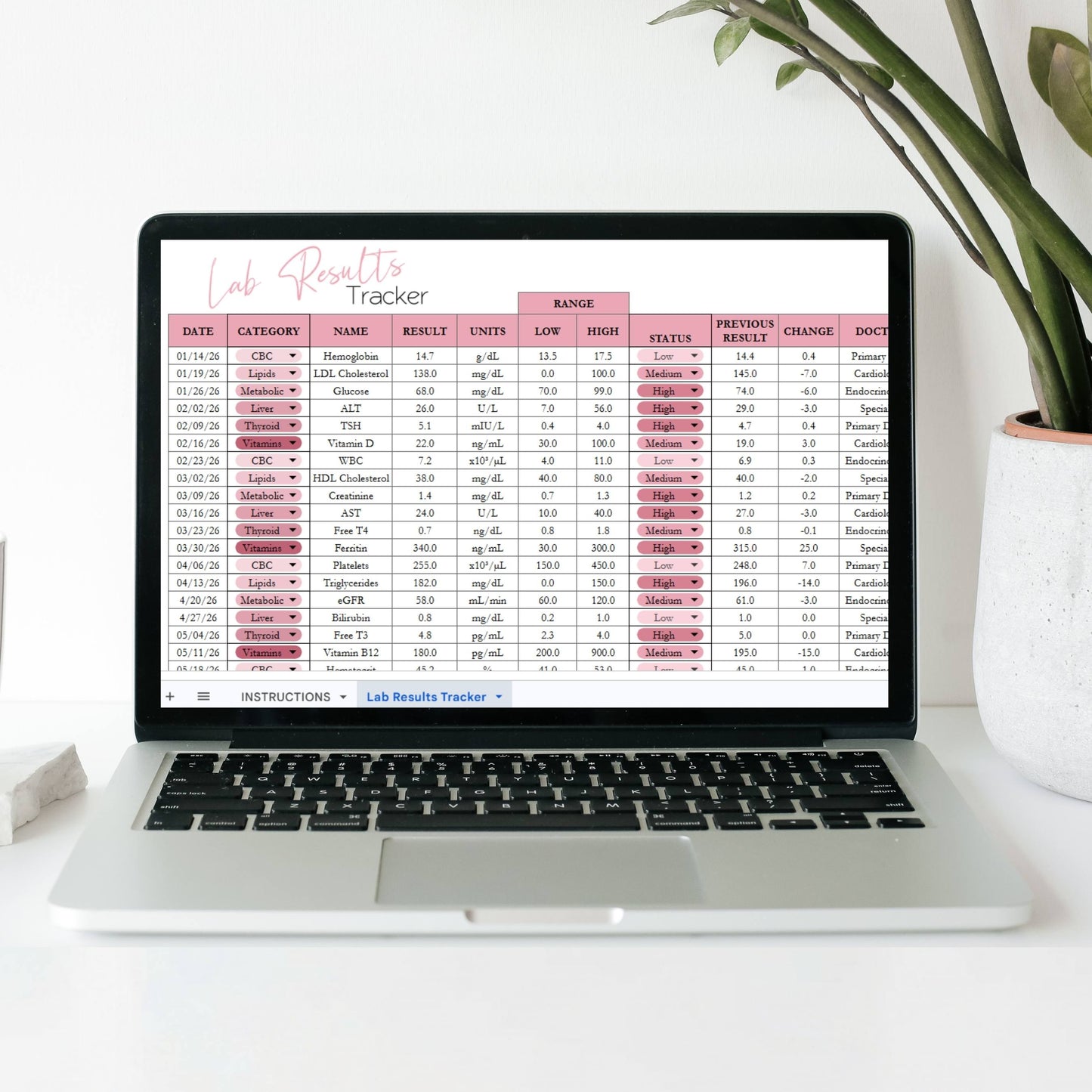 Lab Results Tracker Template | Google Sheets & Excel Spreadsheet for Bloodwork, Health & Medical Tracking
