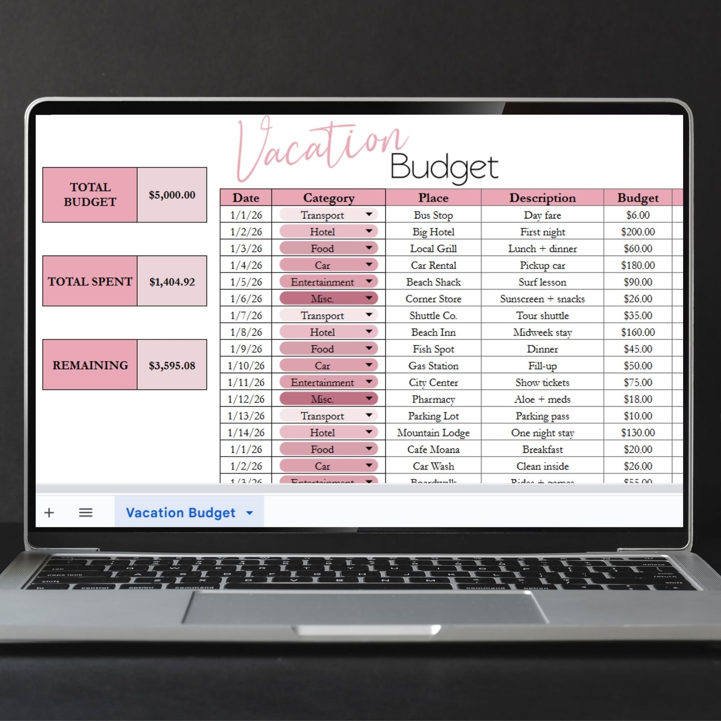 Vacation Budget Template Google Sheets and Excel Spreadsheet