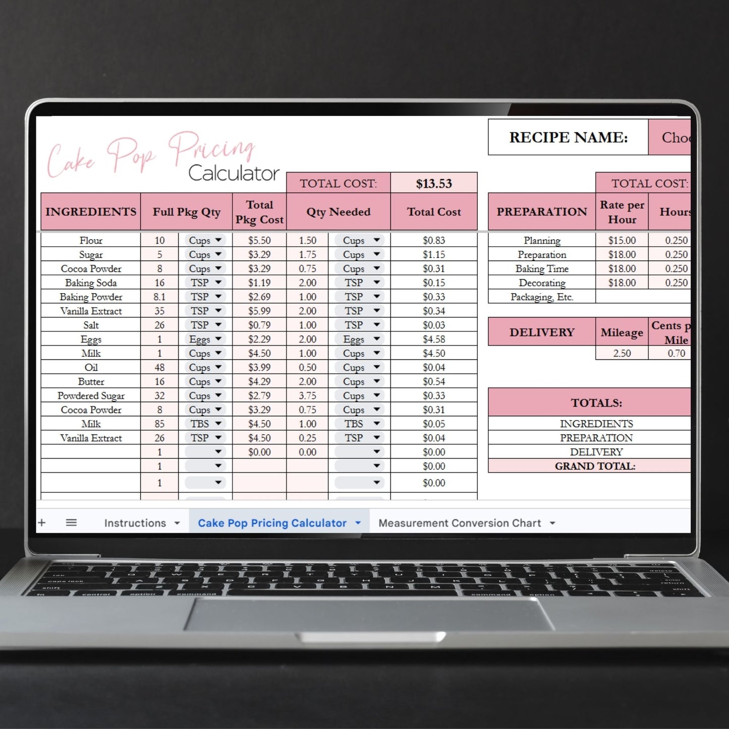 Cake Pop Pricing Calculator Google Sheets and Excel | Bakery Cost Spreadsheet & Profit Margin Template