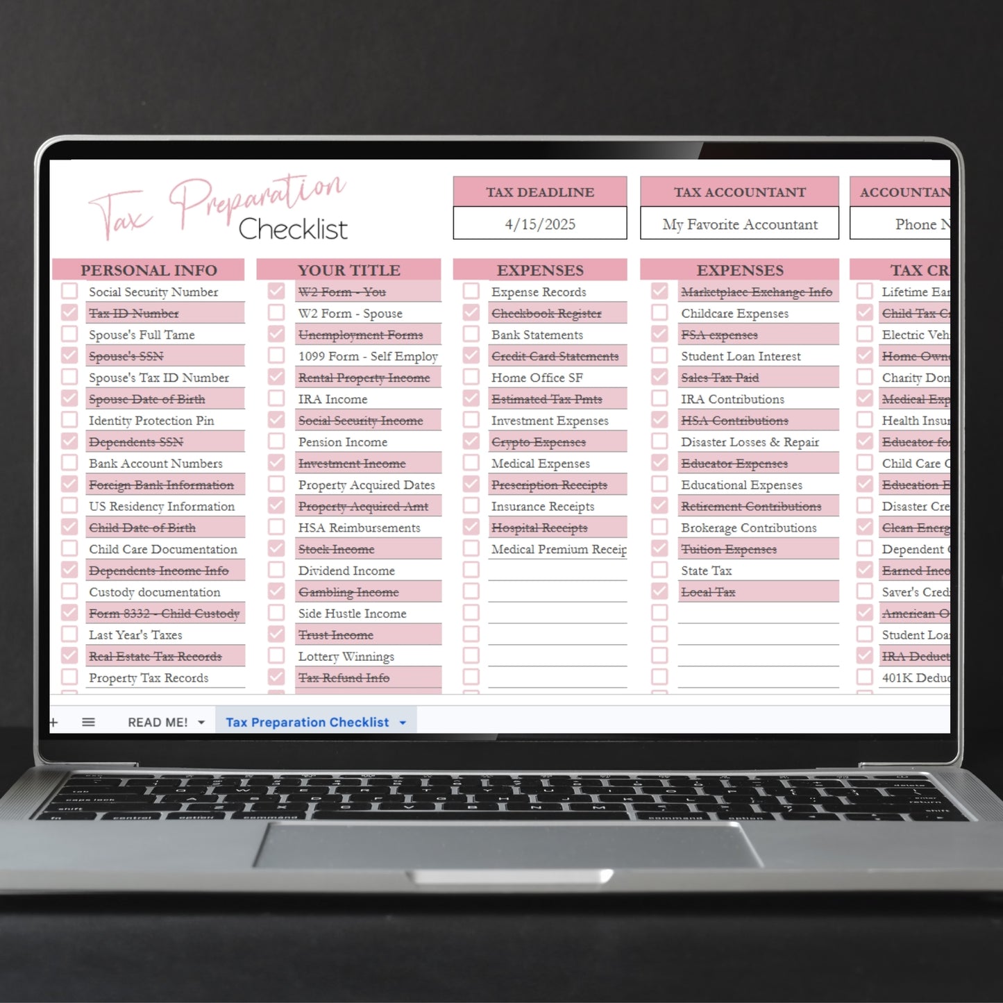 Tax Prep Checklist Google Sheet and Excel Spreadsheet Template
