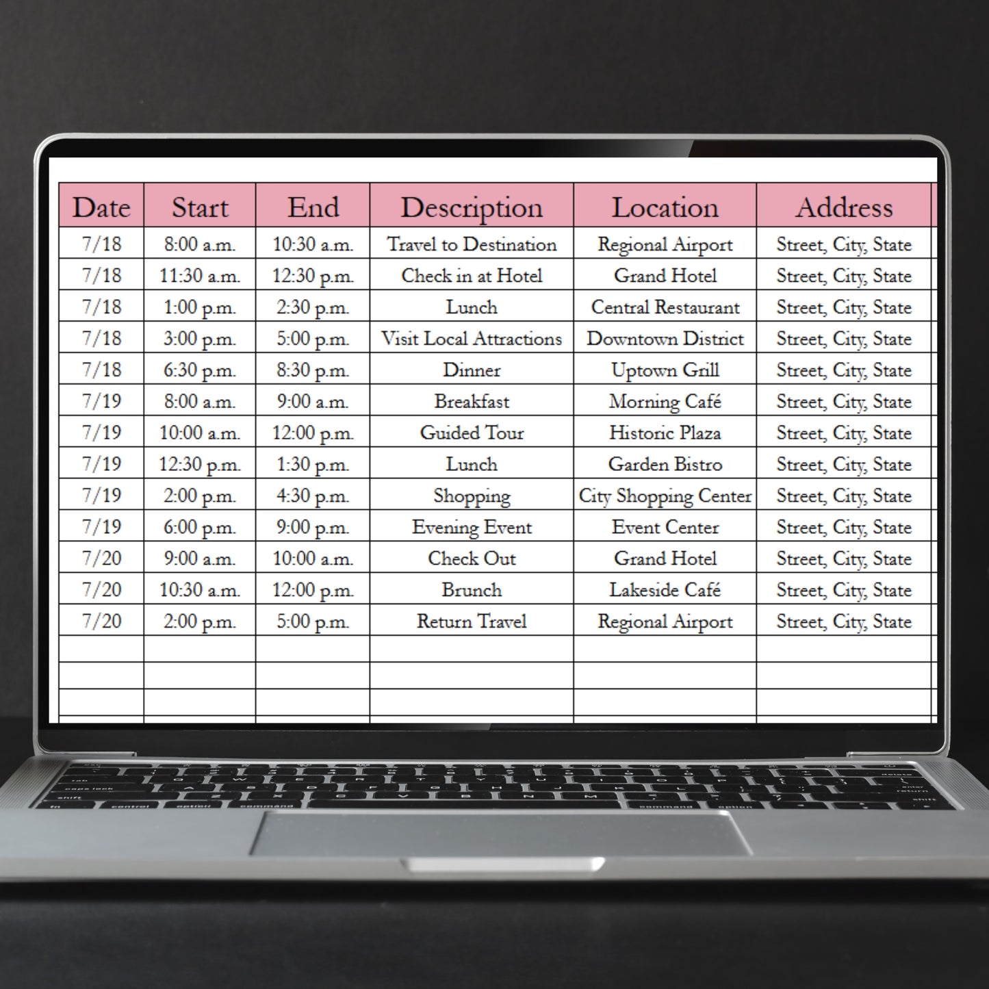 Travel Planner Template Google Sheets and Excel Spreadsheet