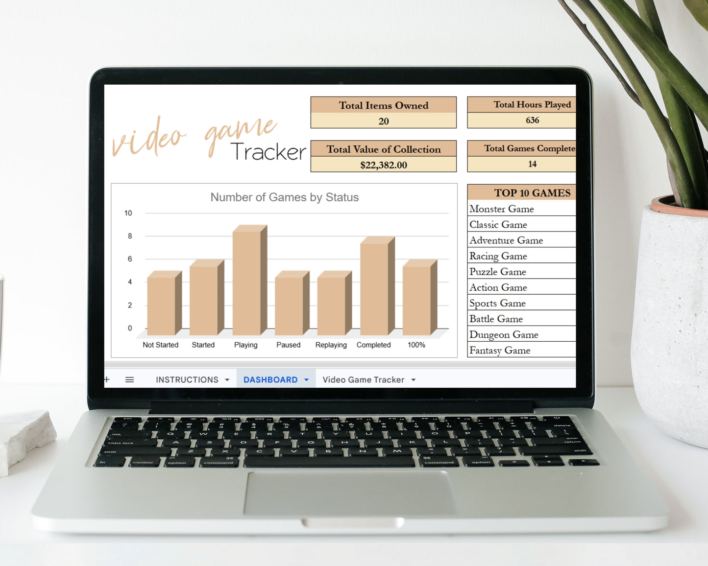Video Game Tracker Spreadsheet Google Sheets and Excel Template - Progress, Collection, Backlog