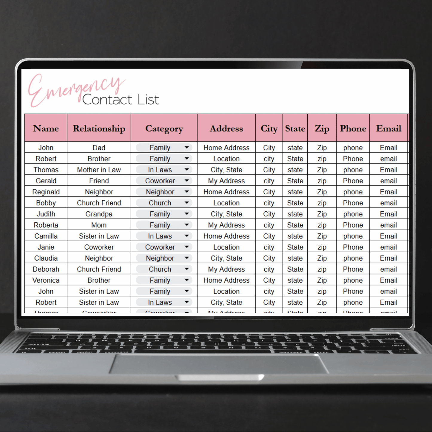 Emergency Contact List Template Google Sheets and Excel Spreadsheet Template