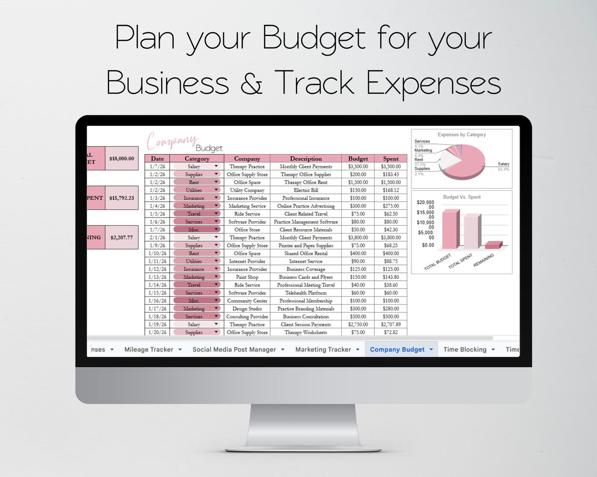 Therapist Business Planner Spreadsheet Bundle | Client Tracker, Bookkeeping & Practice Management Templates | Google Sheets & Excel