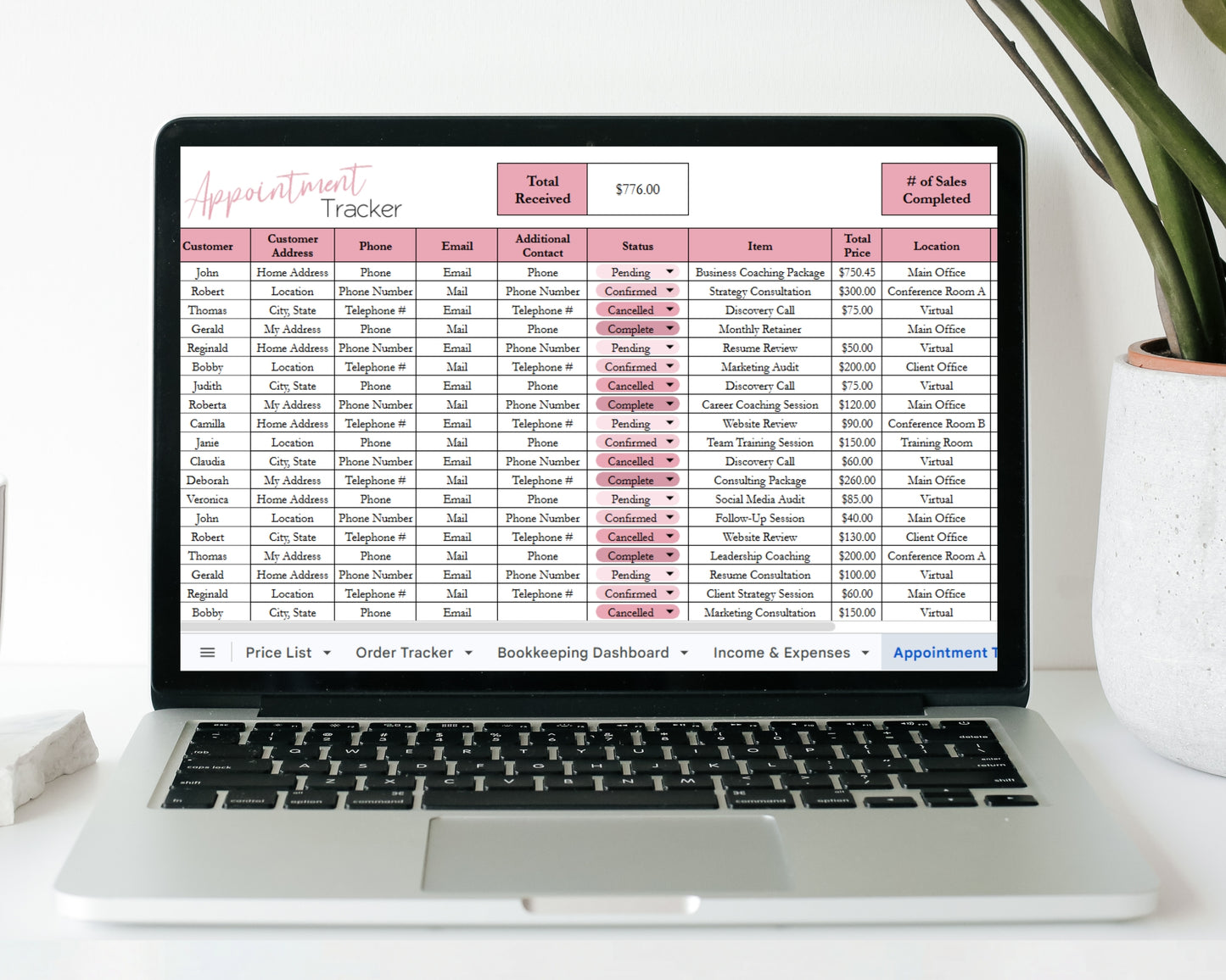 Service Business Management Template Bundle | Client Tracker, CRM, Bookkeeping, Inventory & Appointment Tracker - Google Sheets and Excel Spreadsheet Template