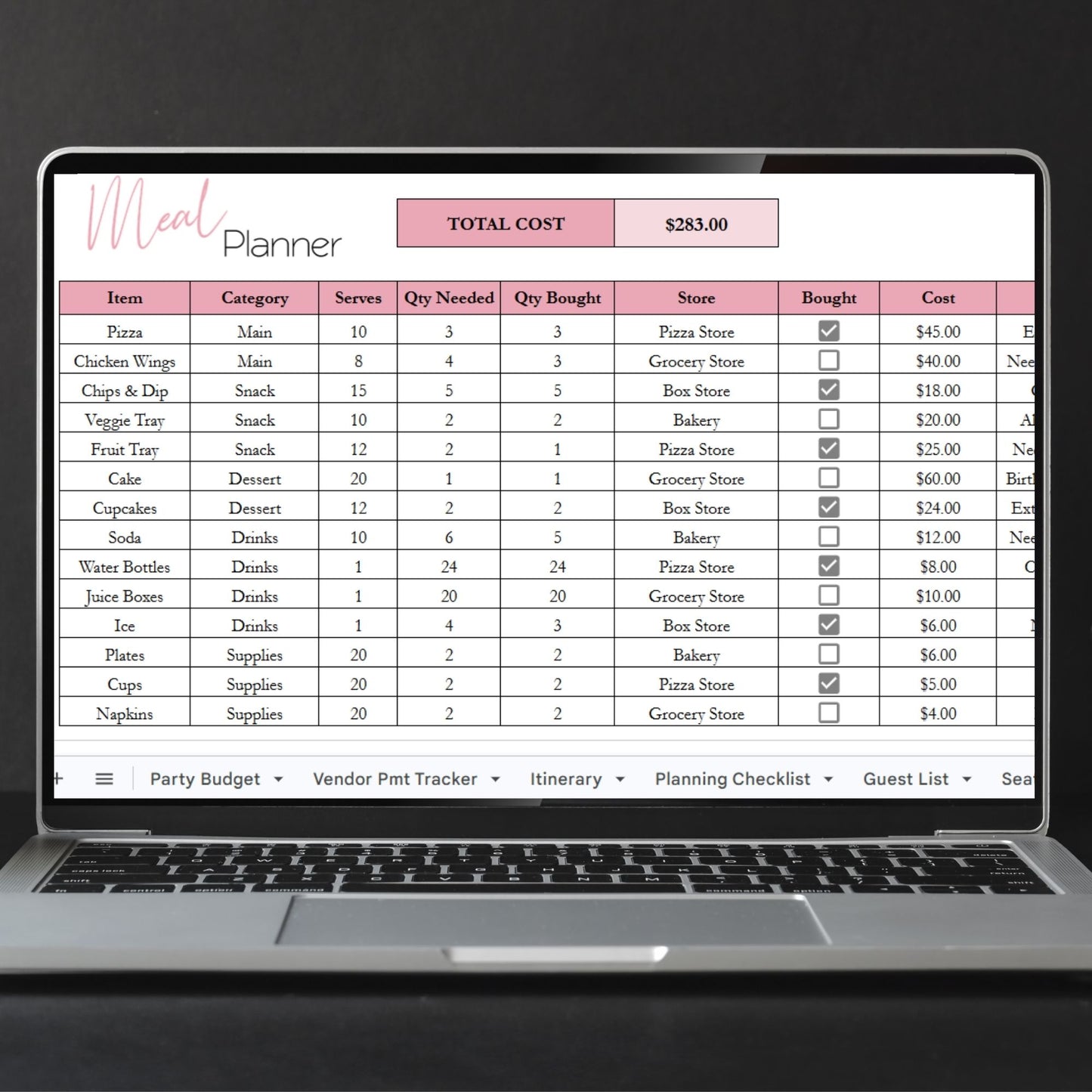 Party Planner Template Google Sheets & Excel Spreadsheet |Ultimate Event Planner | Editable Itinerary, Budget, Meal Planning & Guest List