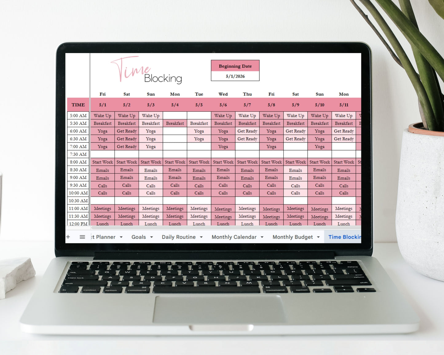 Productivity Planner for Google Sheets & Excel Spreadsheet Template | Digital Planner, Task Tracker, Goal Tracker & Time Blocking Templates