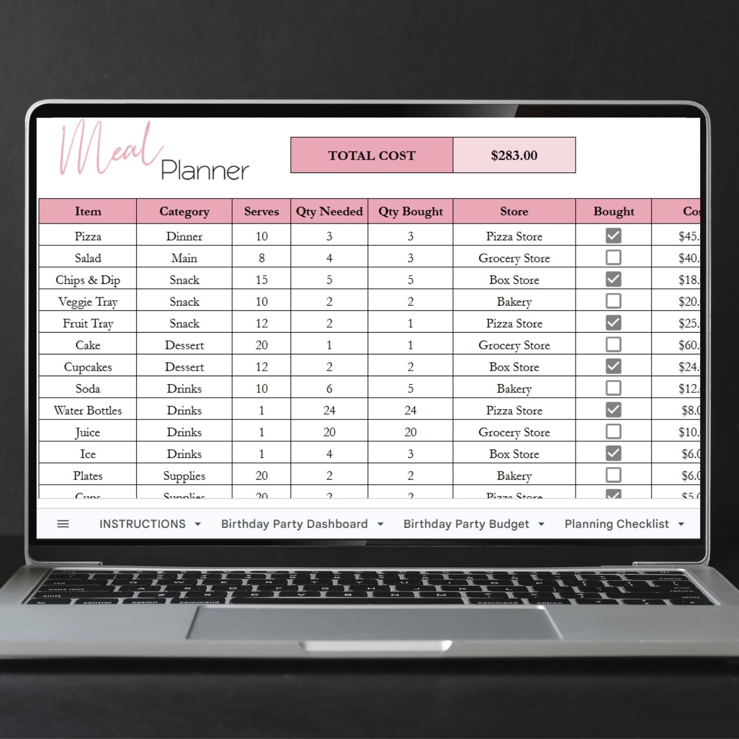 Birthday Party Planner Template Google Sheets and Excel Spreadsheet - Editable Organizer, Itinerary, Budget, Guest List,