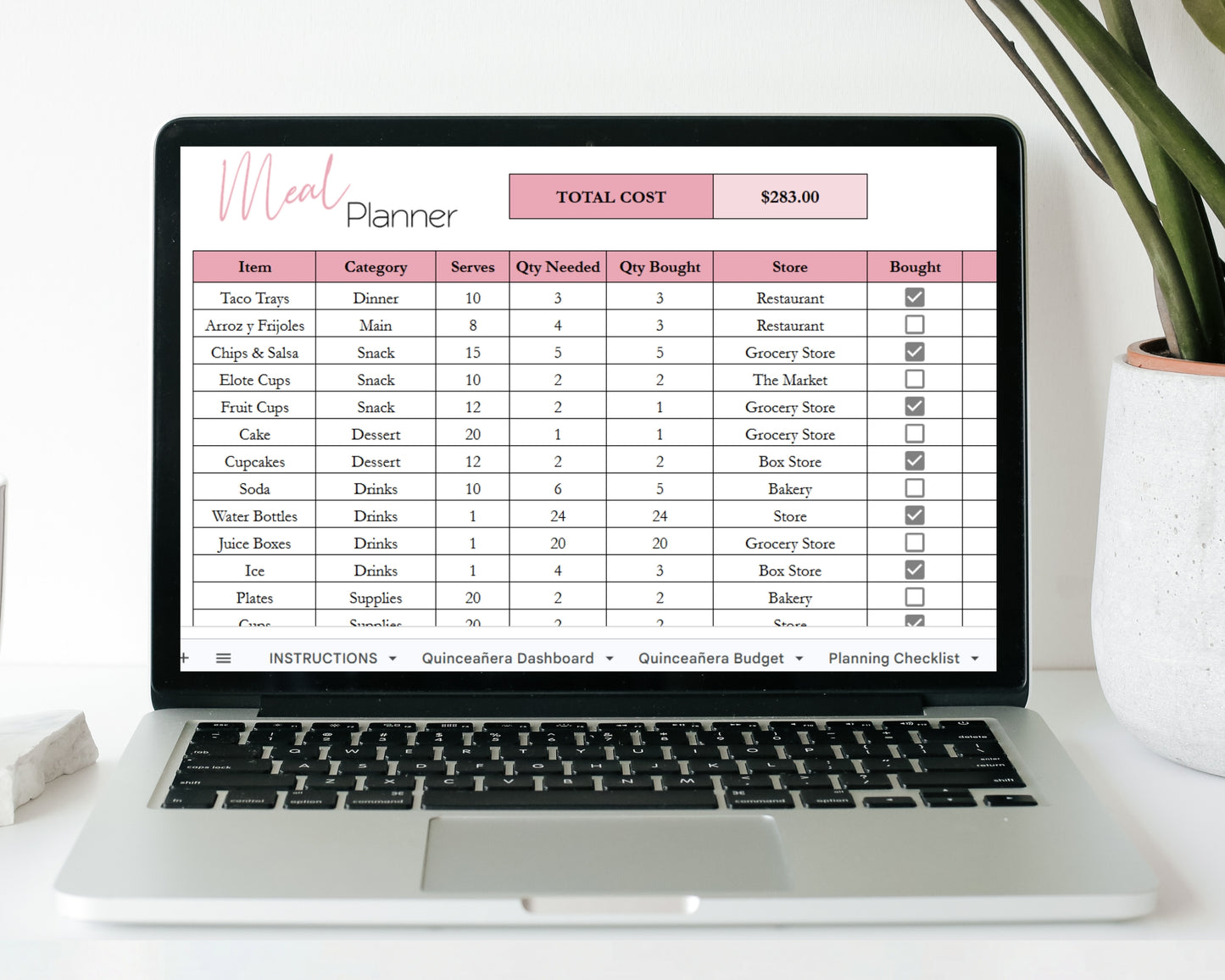 Quinceañera Planner Spreadsheet | Party Planning Template (Google Sheets & Excel) - Budget, Itinerary, Meals, Timeline