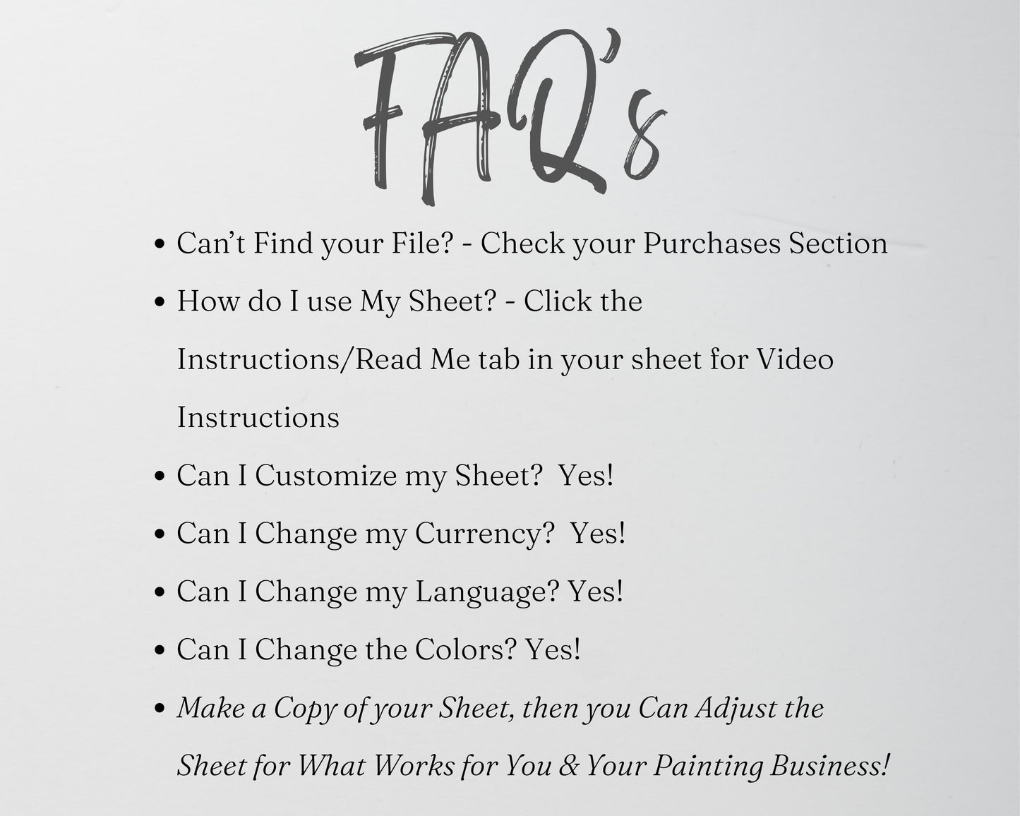 Painting Business Template Google Sheets & Excel Spreadsheet for Painters, Contractors & Handyman