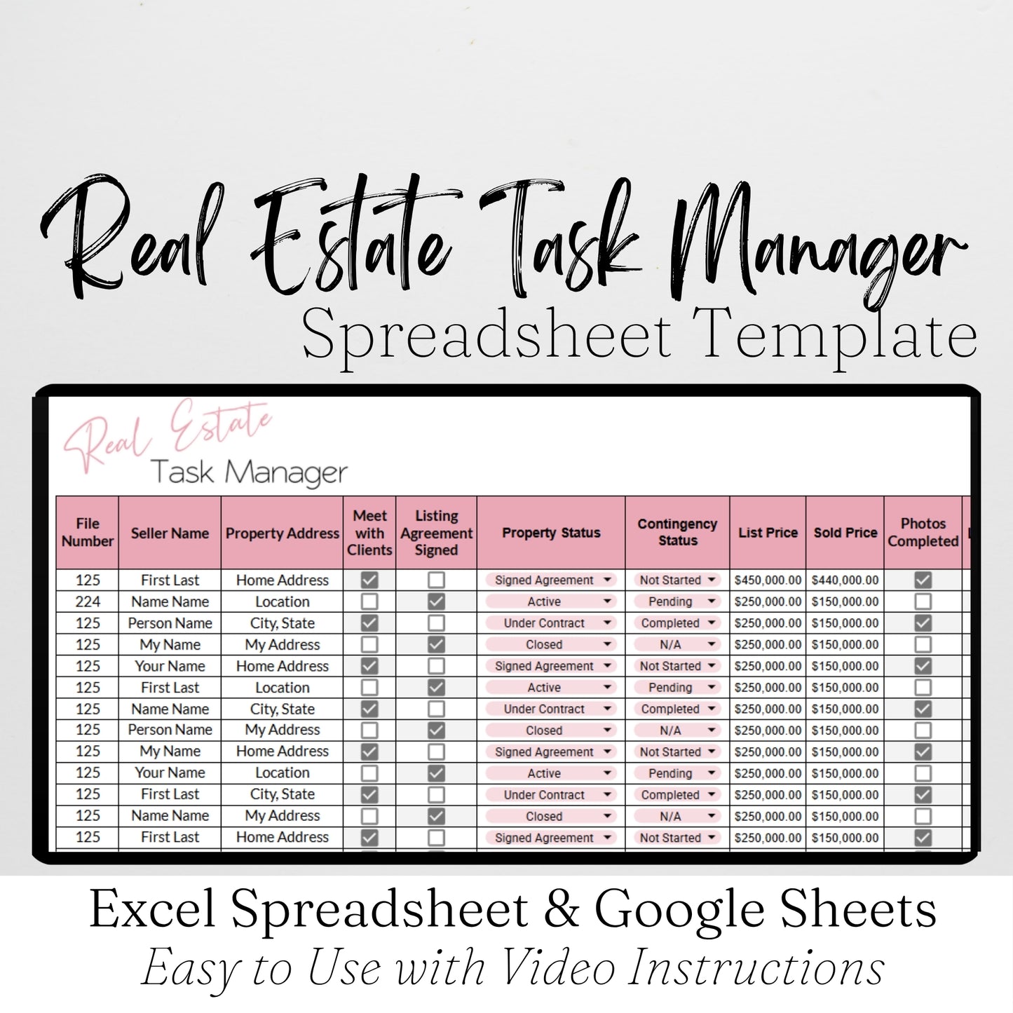 Real Estate Task Tracker Template Google Sheets Excel Spreadsheet