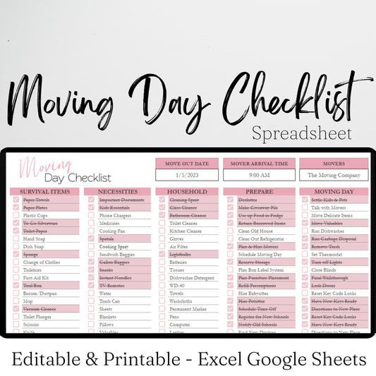 Moving Day Checklist Google Sheet and Excel Spreadsheet