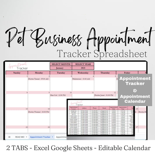 Pet Business Appointment Tracker Google Sheet Excel Spreadsheet