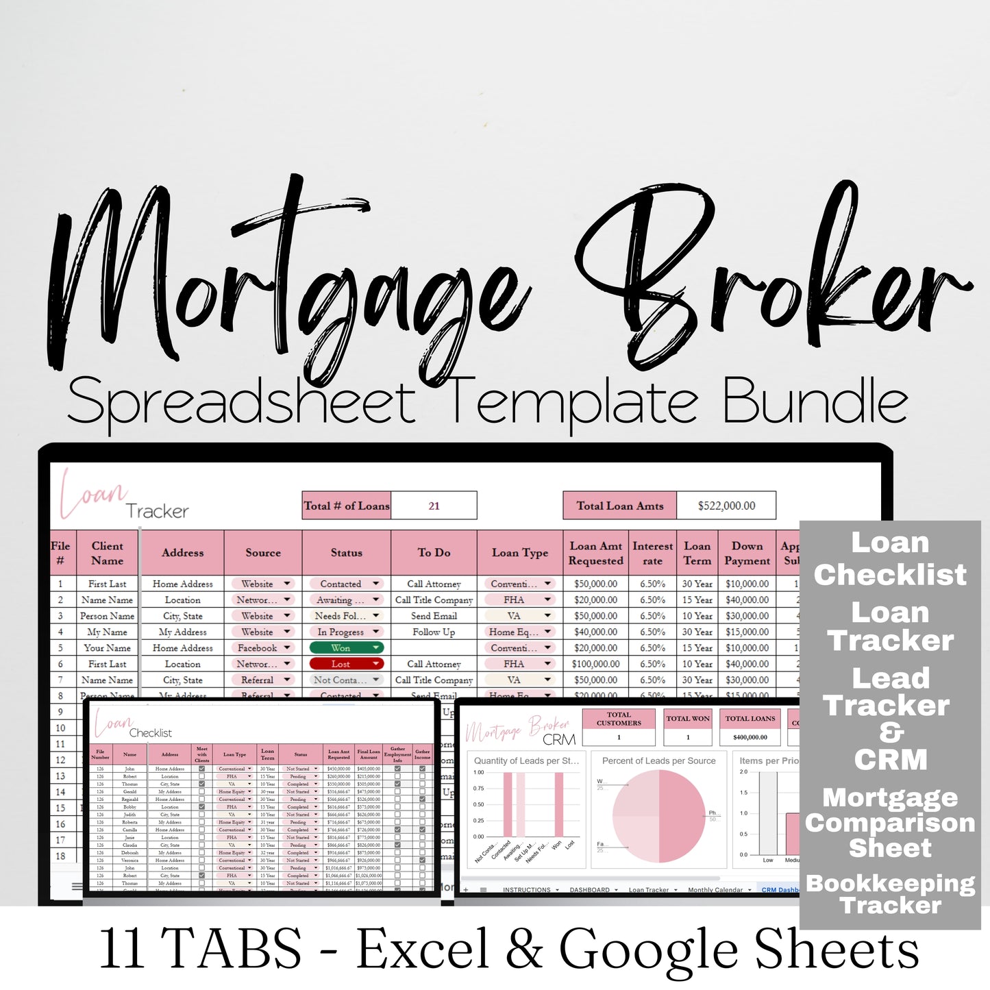 Mortgage Broker Template Spreadsheet Bundle Google Sheet and Excel Spreadsheet
