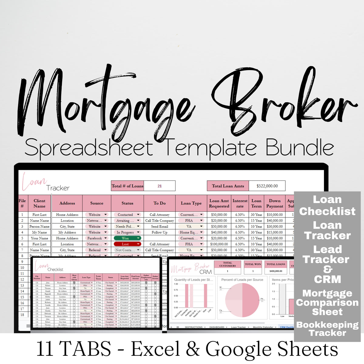 Mortgage Broker Template Spreadsheet Bundle Google Sheet and Excel Spr ...