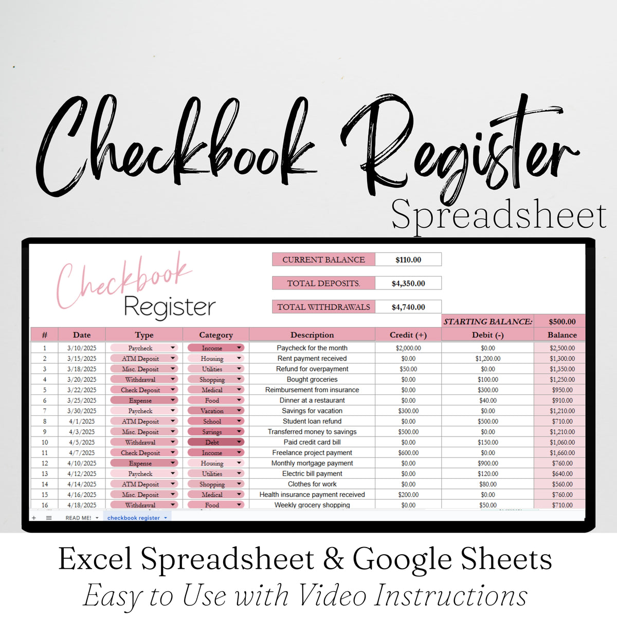 Checkbook Register Google Sheet – Savvy and Thriving