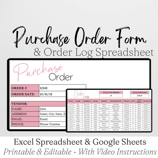 Purchase Order Form Template Google Sheets and Excel Spreadsheet