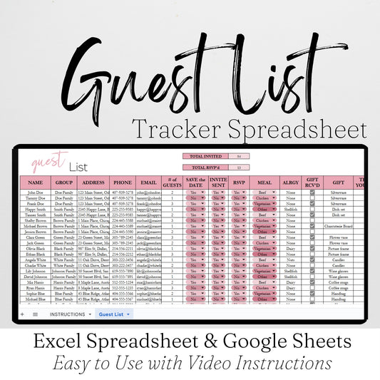 Guest List Template Google Sheets and Excel Spreadsheet