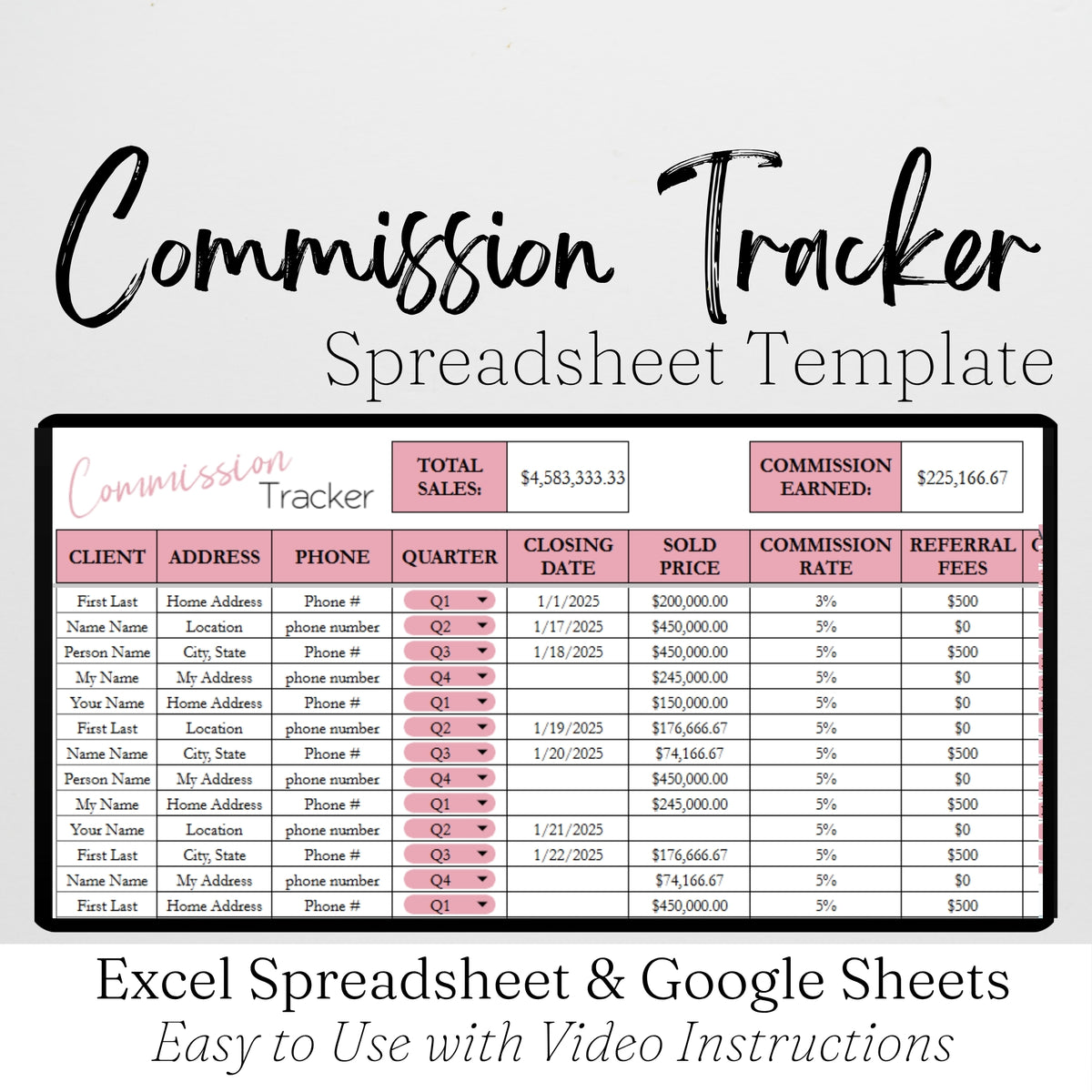 Commission Model Tracker Commission Tracker Template Google Sheet and Excel Spreadsheet – Savvy ...