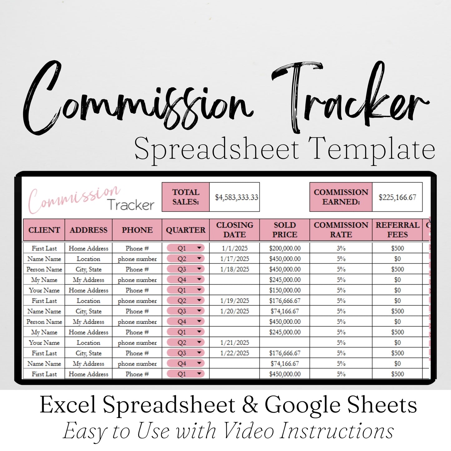 Commission Tracker Template Google Sheet and Excel Spreadsheet