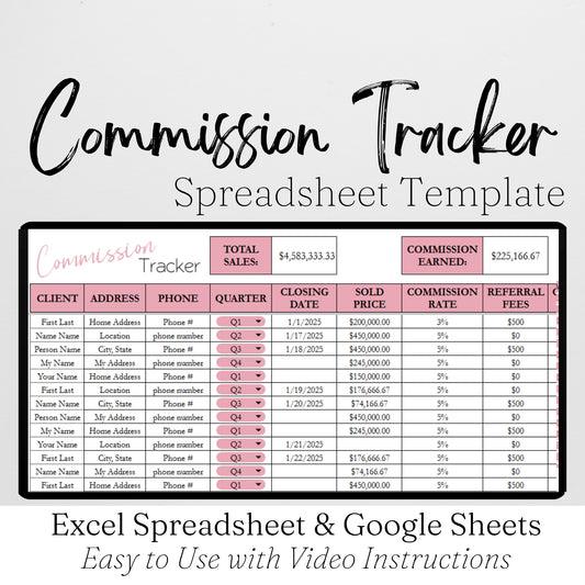 Commission Tracker Template Google Sheet and Excel Spreadsheet