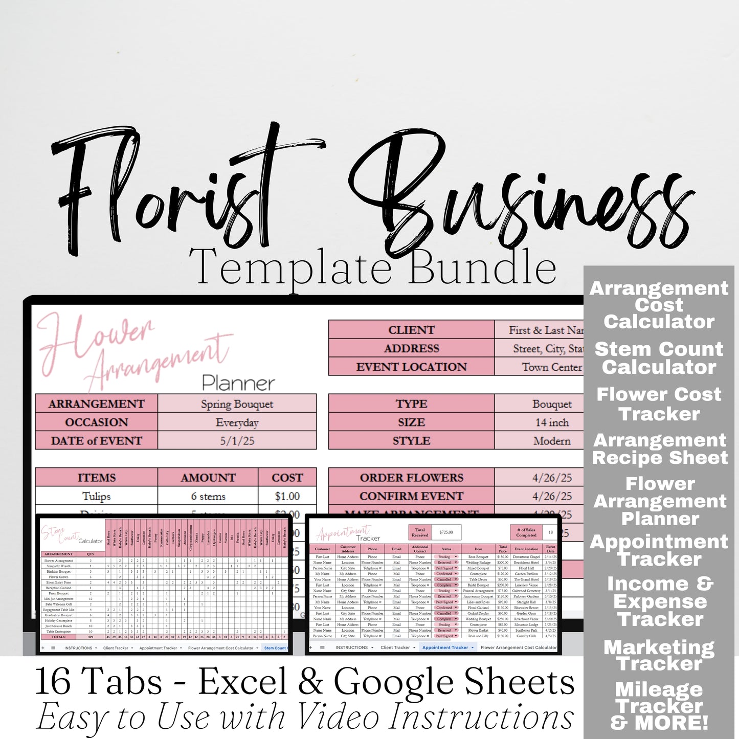 Florist Business Planner Template Bundle Google Sheet and Excel Spreadsheet