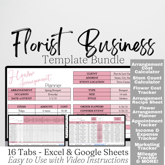 Florist Business Planner Template Bundle Google Sheet and Excel Spreadsheet