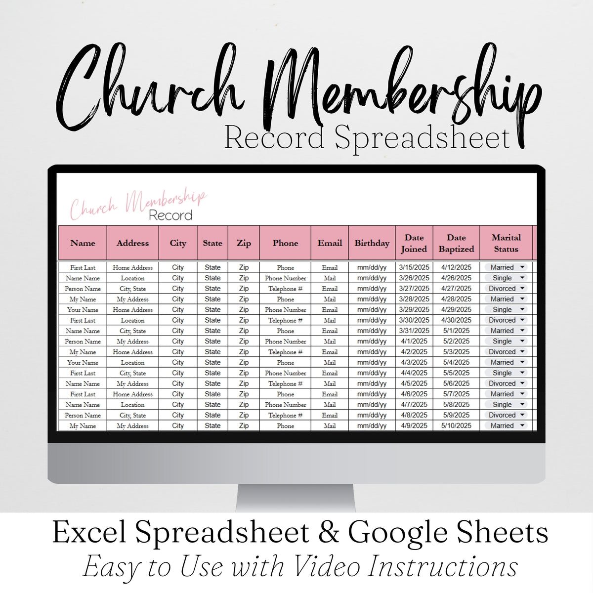 Church Roster Spreadsheet Church Membership Record Google Sheet and Excel Spreadsheet – Savvy and ...