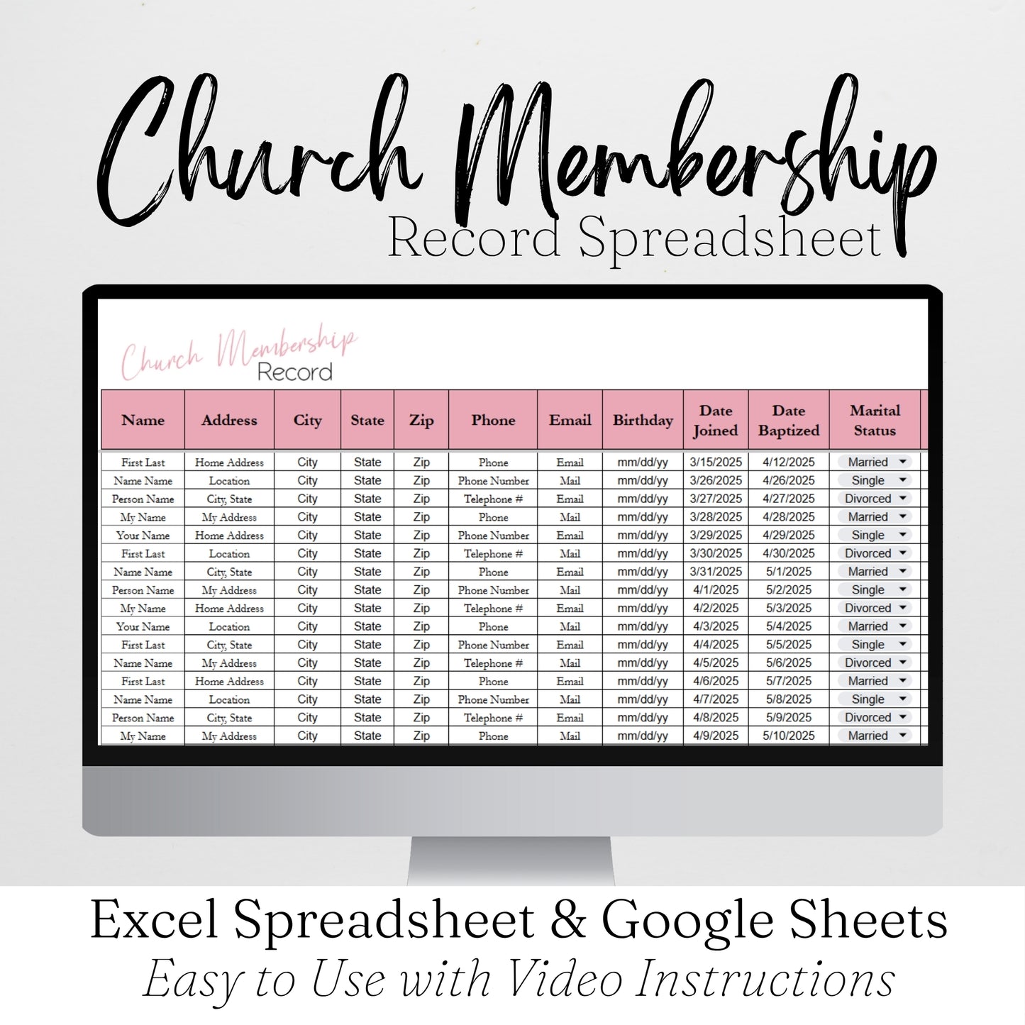 Church Membership Record Google Sheet and Excel Spreadsheet