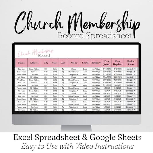 Church Membership Record Google Sheet and Excel Spreadsheet