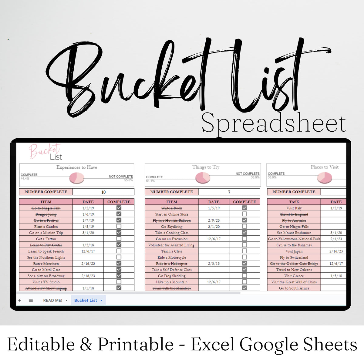 Bucket Tracker Bucket List Tracker Google Sheets Template – Savvy and Thriving