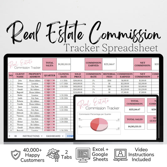 Real Estate Commission Tracker Google Sheet and Excel Spreadsheet Template