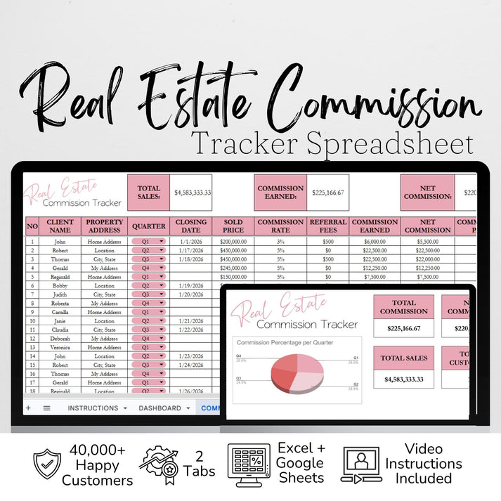 Real Estate Commission Tracker Google Sheet and Excel Spreadsheet Temp ...